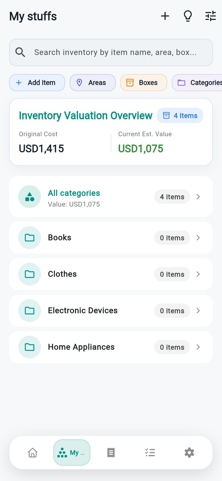 Nestiva inventory screen.